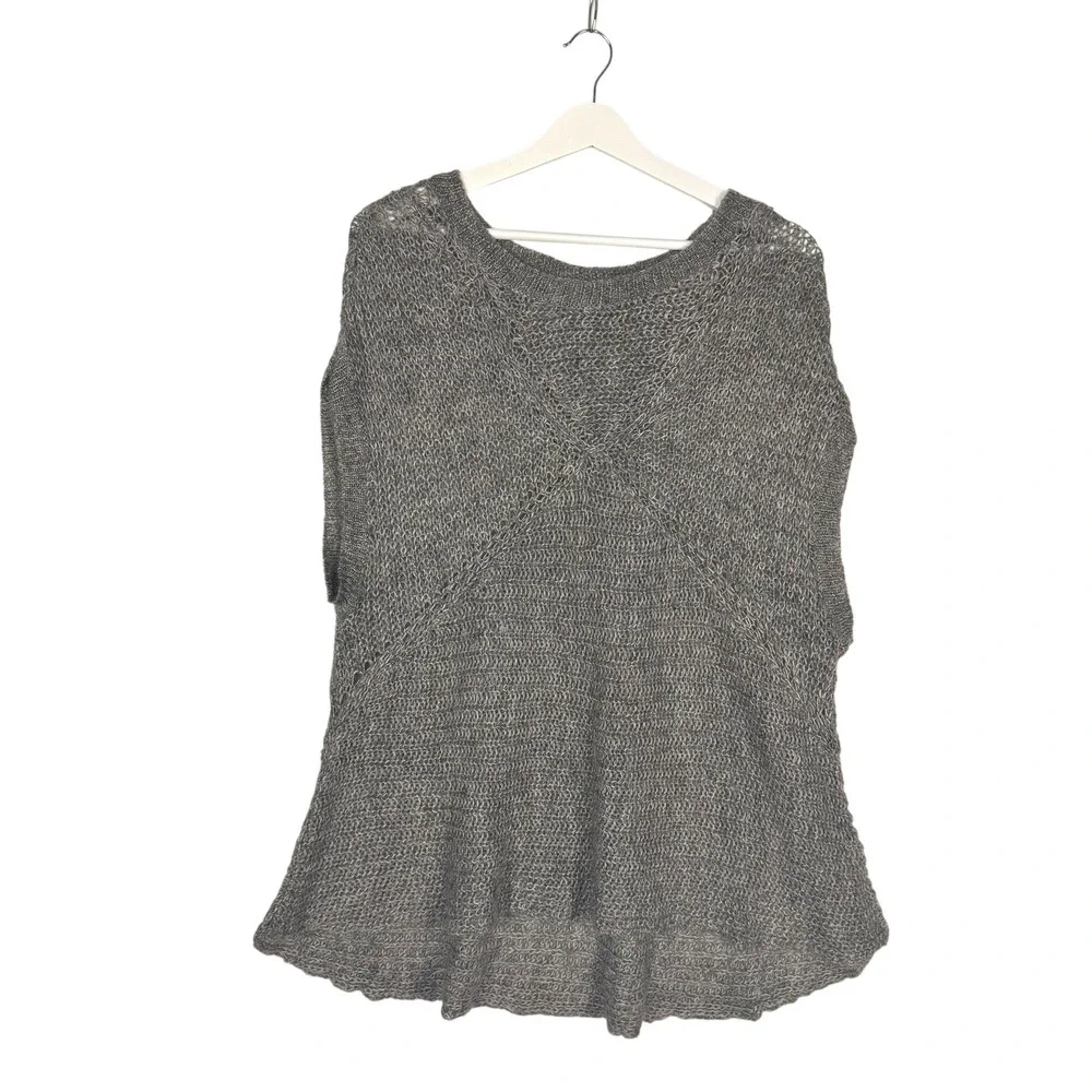 Free People Sweater Vest M Gray Open Knit High Low Boho Gorpcore Chic
